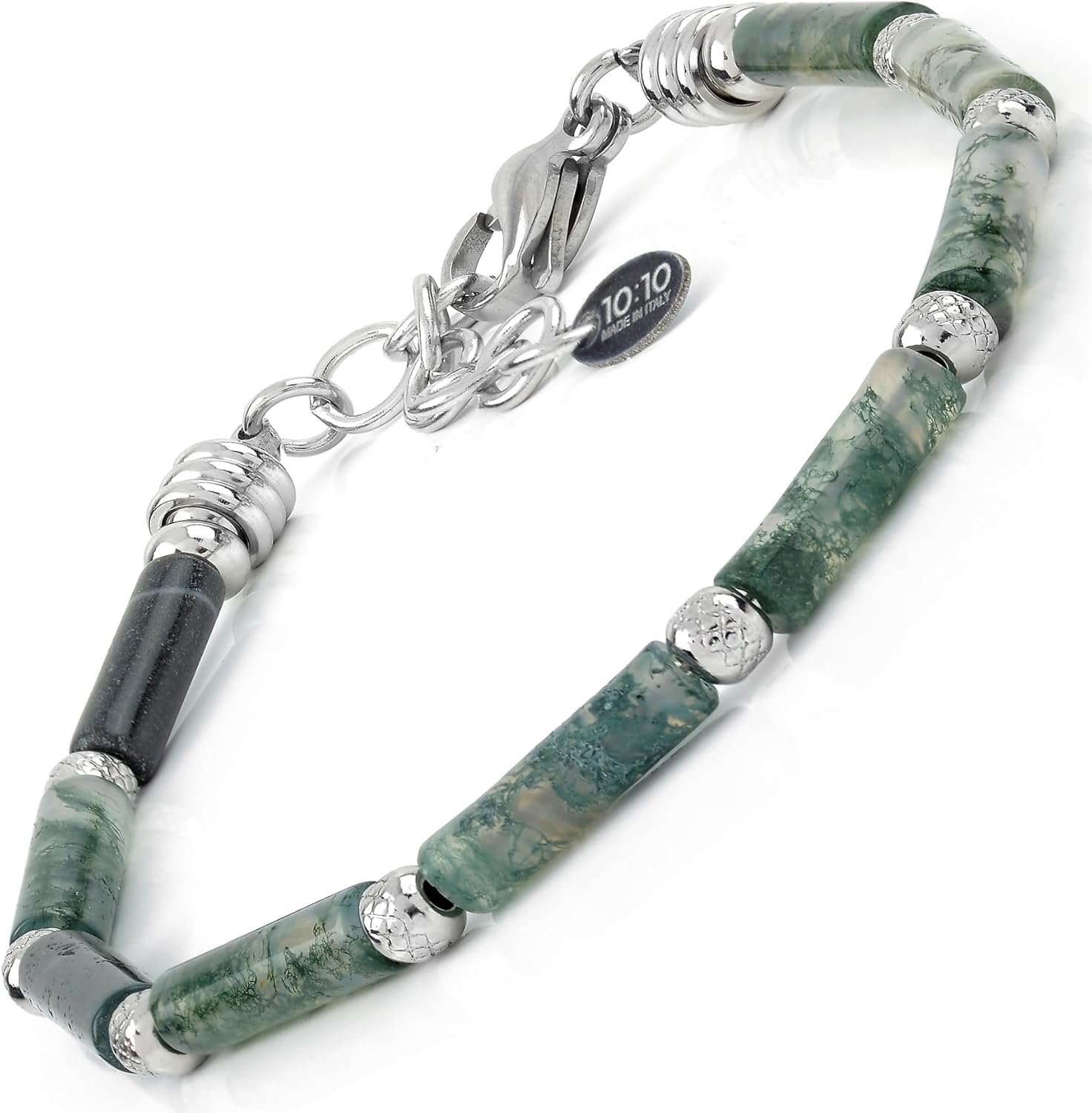 Thumbnail 5 de 10:10 Bracciale uomo donna in pietre dure e acciaio anallergico – Lapislazzuli cilindrici 14×4 mm e perle diamantate 4 mm