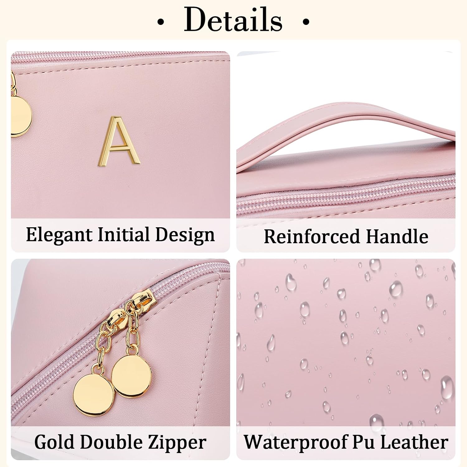 Thumbnail 3 de CLOUDWINGS Personalized Initial Makeup Organizer Bag Set (Pink, A)