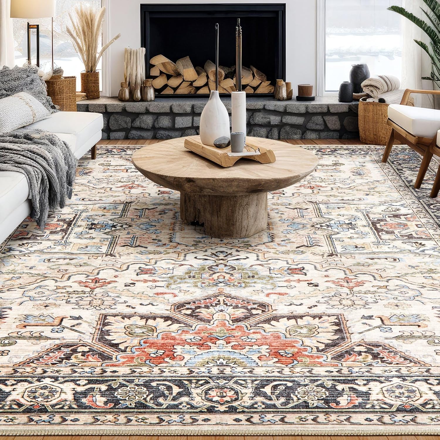 Thumbnail 1 de homewill 9x12 Area Rugs: Ultra-Thin, washable, vintage floral with non-slip back
