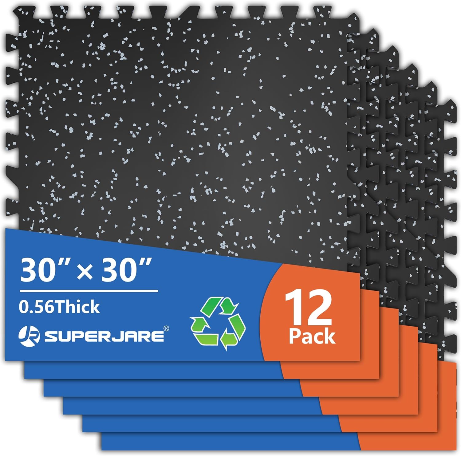 Detalle de SUPERJARE 30" x 30" Larger Rubber Top Exercise Equipment Mats (12 pcs, 75 sq ft) – 0.56" Thick EVA Foam Interlocking Gym Flooring