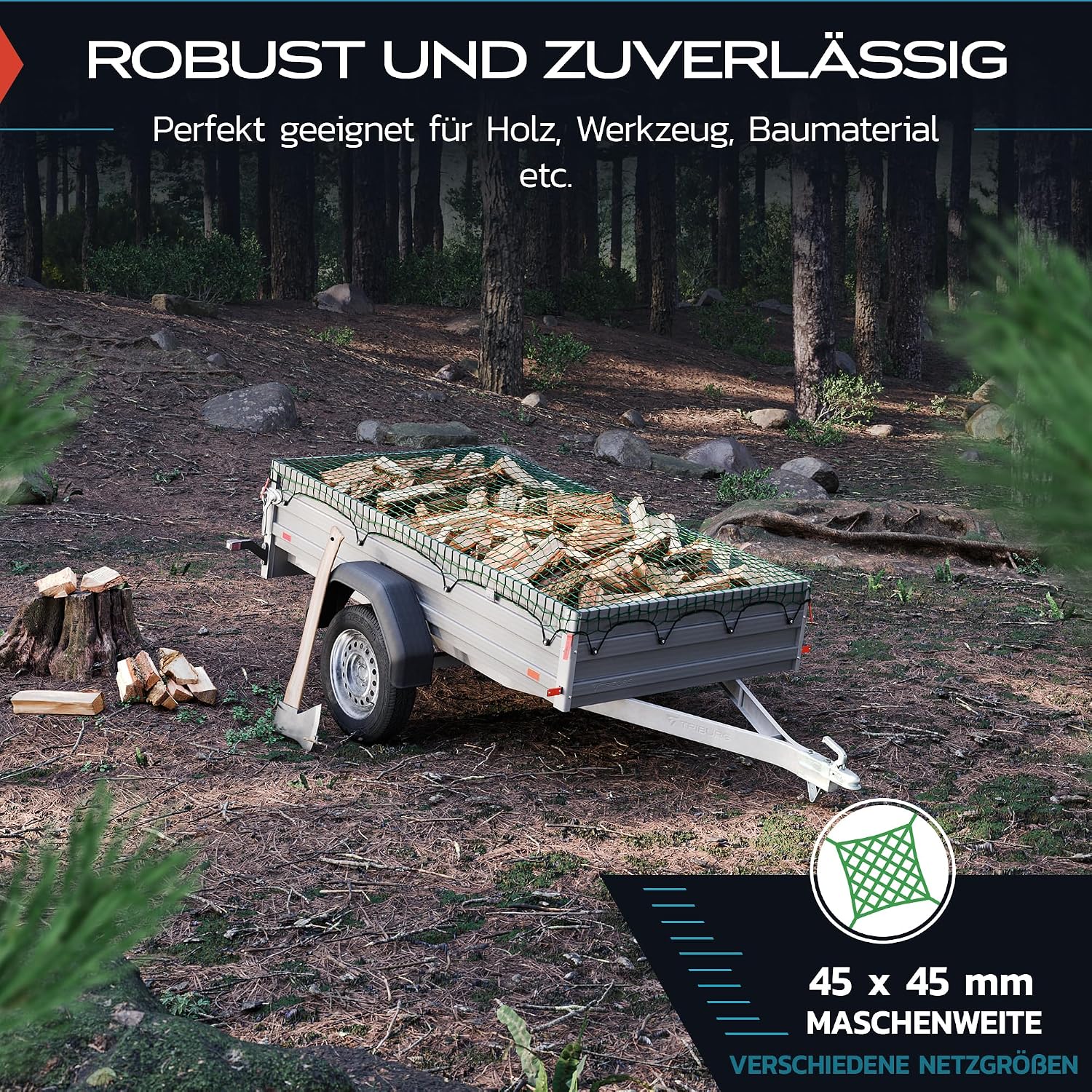 Detalle de Anhängernetz 2x3 DEKRA Geprüft mit Eckmarkierungen – TRIBURG, universell 2x3 m