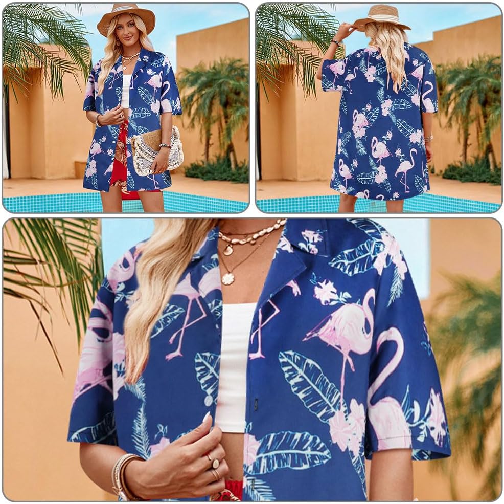 Detalle de Aomig Hawaiiaans herenoverhemd met bloemenprint, korte mouwen en normale pasvorm