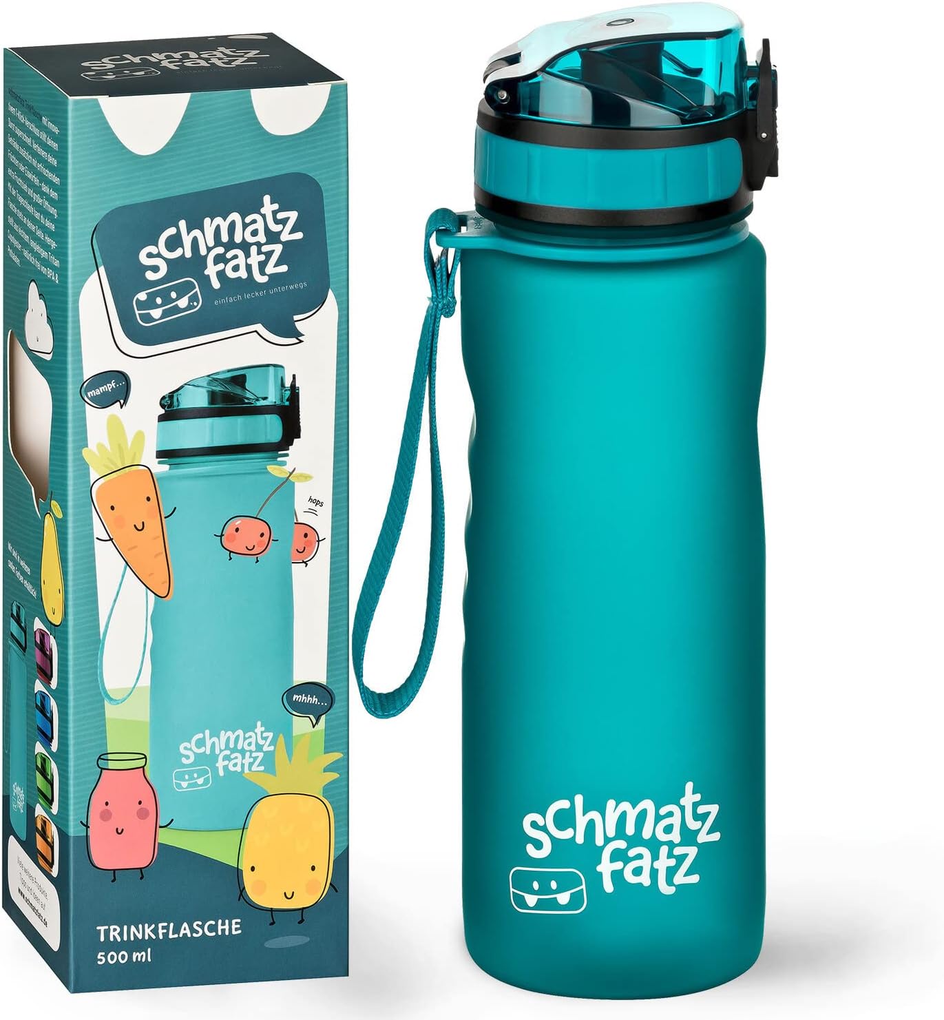 Detalle de Schmatzfatz Trinkflasche Kinder 0,5 L – auslaufsicher, BPA-frei, mit Fruchteinsatz