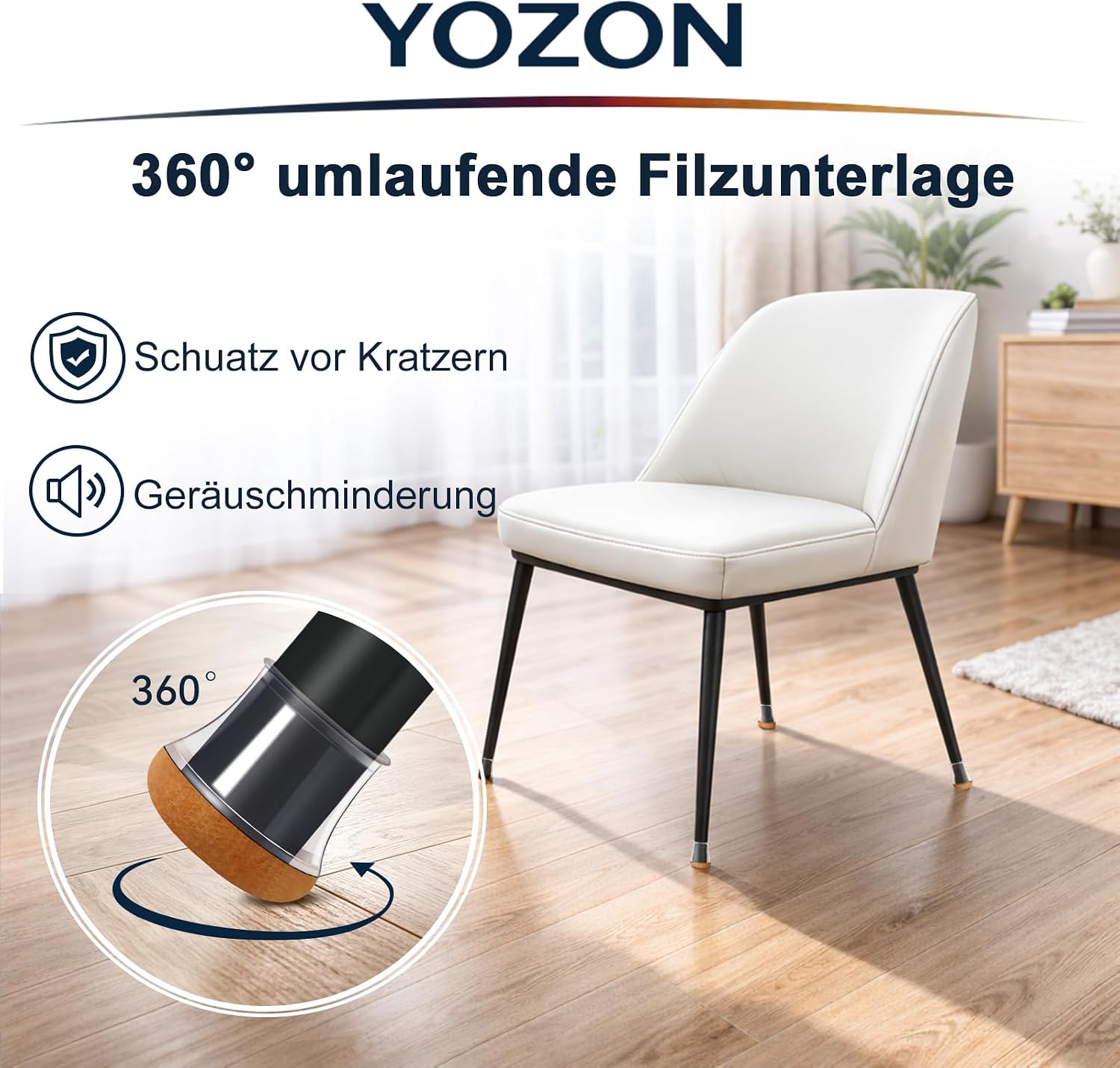 Thumbnail 1 de YOZON 20 Stück Stuhlbeinkappen aus transparentem Silikon mit umwickeltem Filz (Durchmesser 20–30 mm)