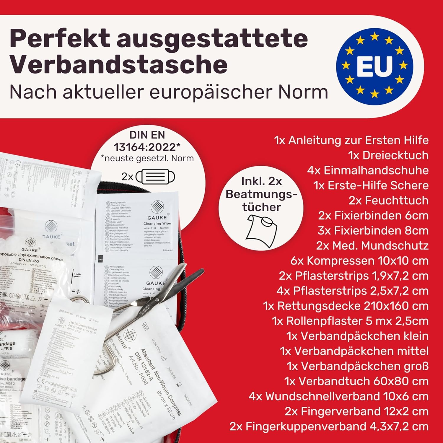Thumbnail 1 de KFZ Verbandstasche nach DIN 13164:2022 (StVO konform) inkl. Beatmungstüchern – europaweit nutzbar