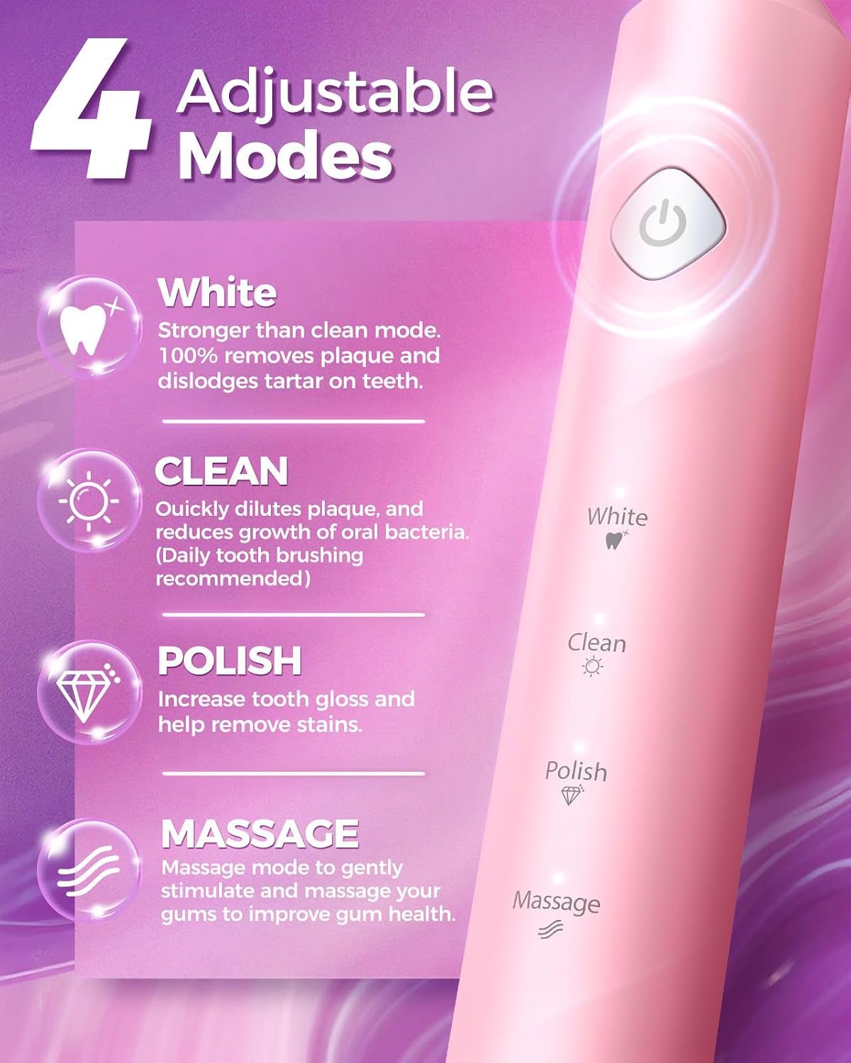 Thumbnail 3 de Rotating Electric Toothbrush for Adults with 8 Brush Heads and Wireless Charging – Pink