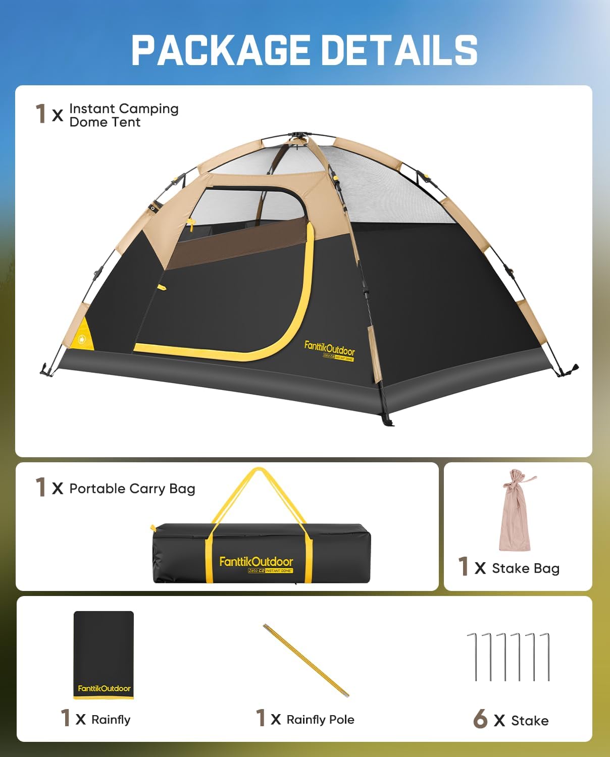 Thumbnail 6 de FanttikOutdoor Zeta C2/3/4 Camping Tent: Instant Setup, All-Weather Shelter for 2–4