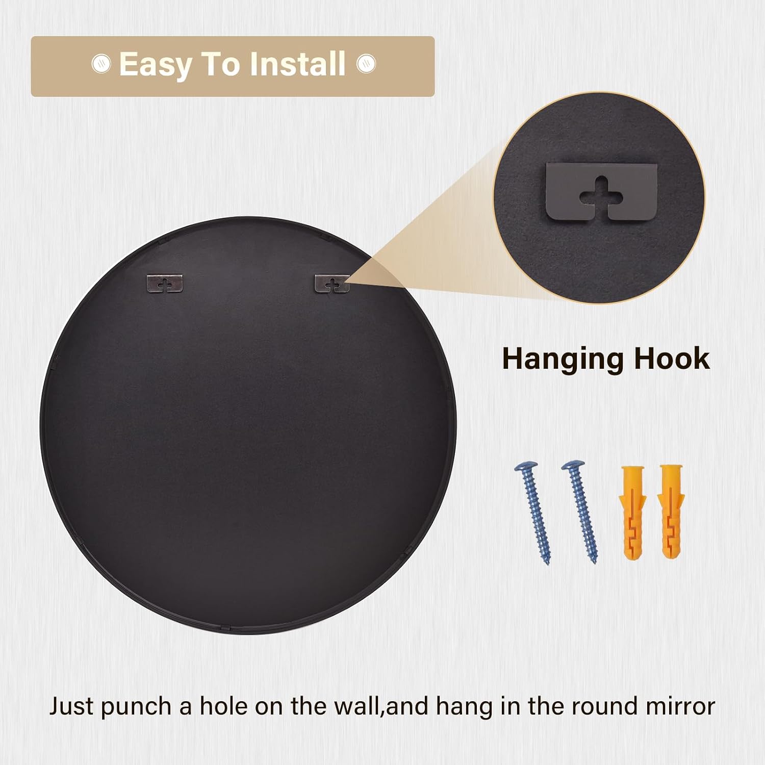 Detalle de HARRITPURE 20" Round Wall Mirror, Black Brushed Aluminium Frame