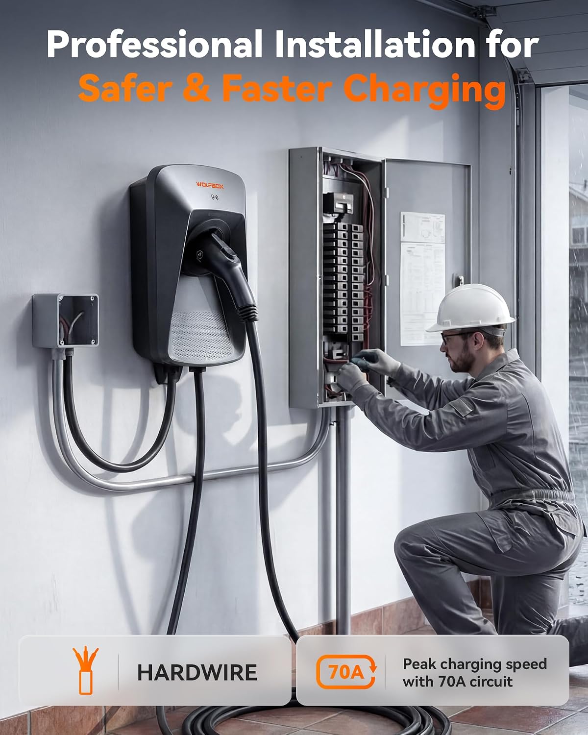 Thumbnail 1 de WOLFBOX Level 2 EV Charger 50A (J1772) — 25ft, Indoor/Outdoor, app & RFID Control