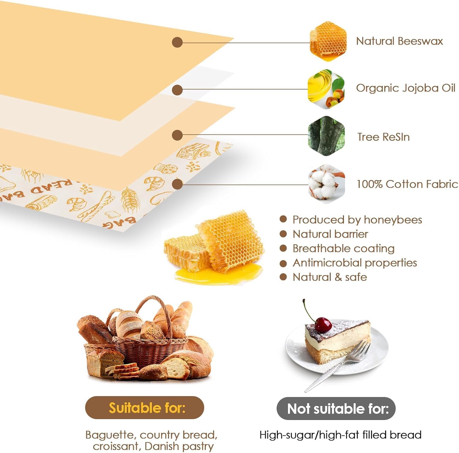 Thumbnail 2 de 2 Stück Bienenwachs-Brotbeutel 43×33 cm 🥖