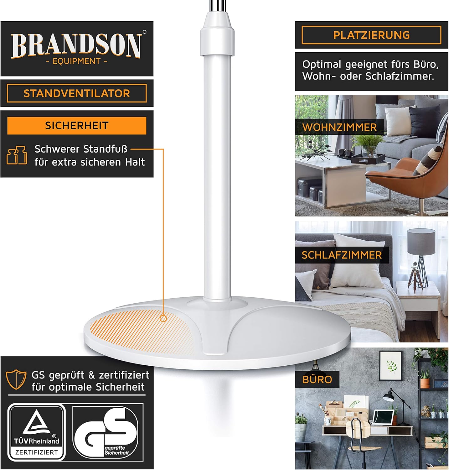 Thumbnail 5 de Brandson Standventilator mit Fernbedienung, 50 W, 125 cm Höhe – leiser 3-Stufen-Ventilator mit Oszillation