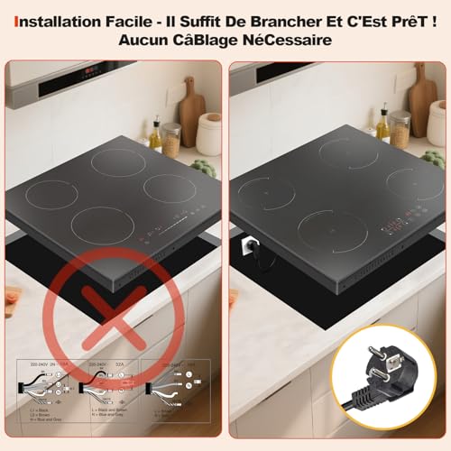 Thumbnail 2 de Hobsir Table de Cuisson Induction 4 Feux avec Prise – 52×59 cm, 3500 W