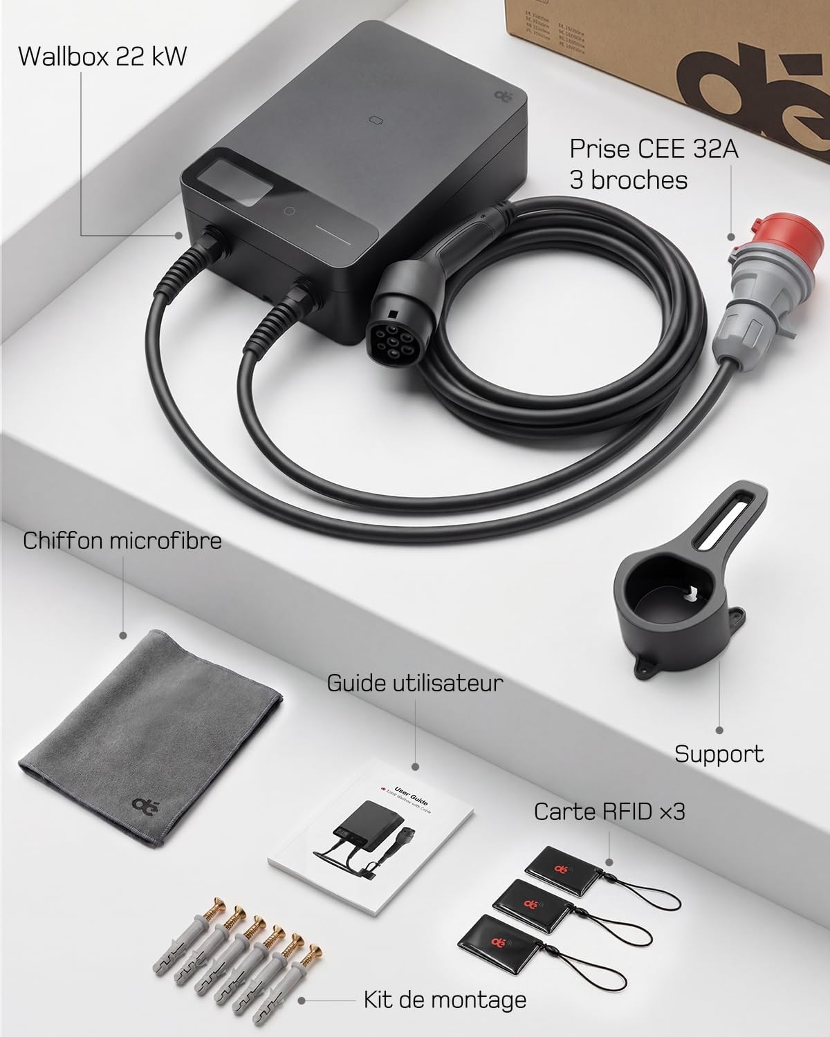 Thumbnail 6 de Dé Borne de Recharge Wallbox 22kW avec App et câble Type 2 7,5 m — Chargeur VE triphasé IP54