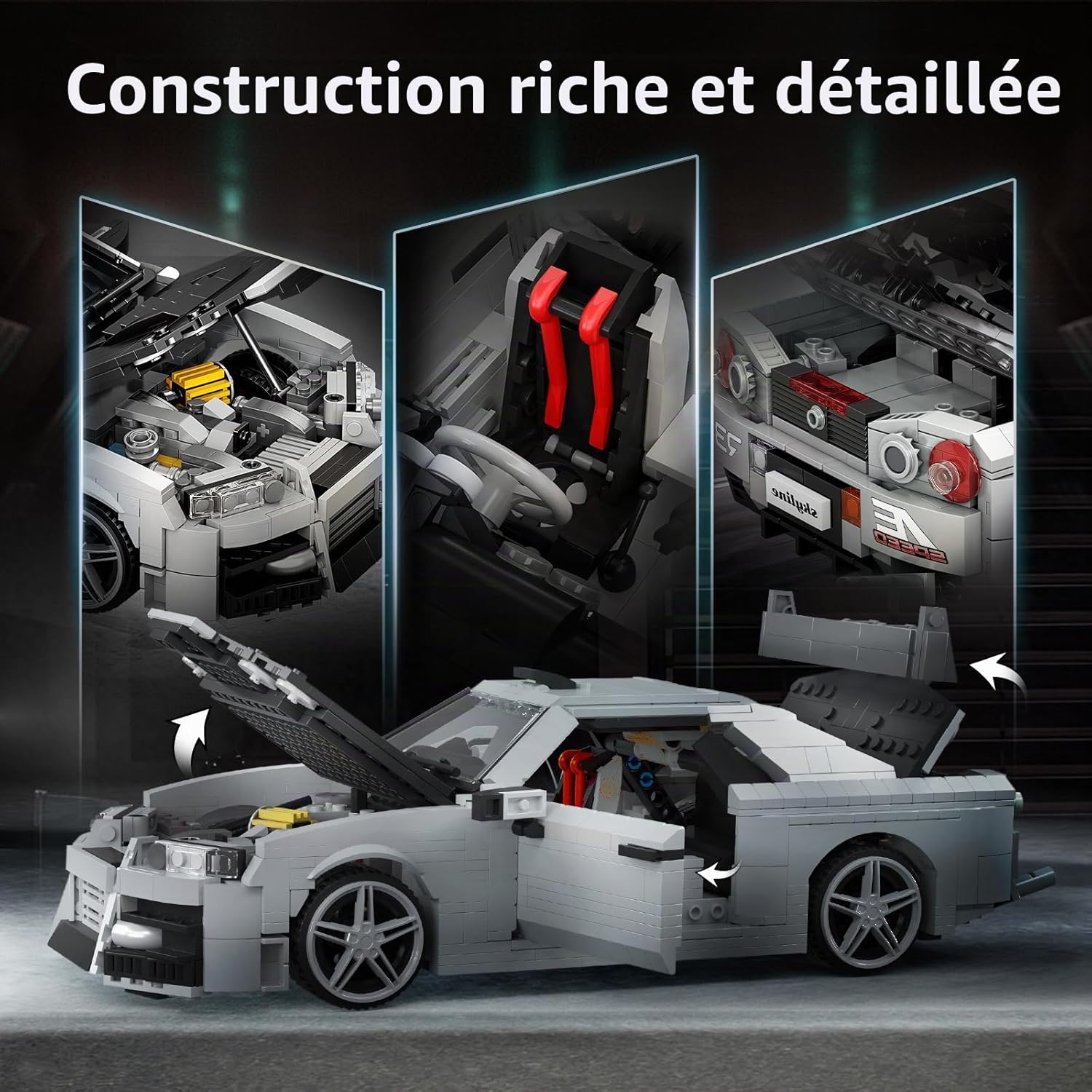 Detalle de Mould King 10113 – Voiture de sport technique, 1471 pièces, kit de modélisme statique