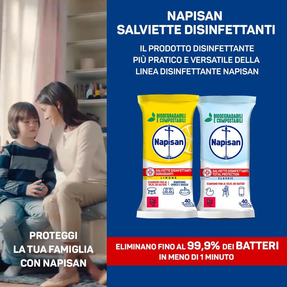Thumbnail 3 de Napisan Salviette Disinfettanti Total Protection, 8 pacchi da 40 salviette biodegradabili e compostabili