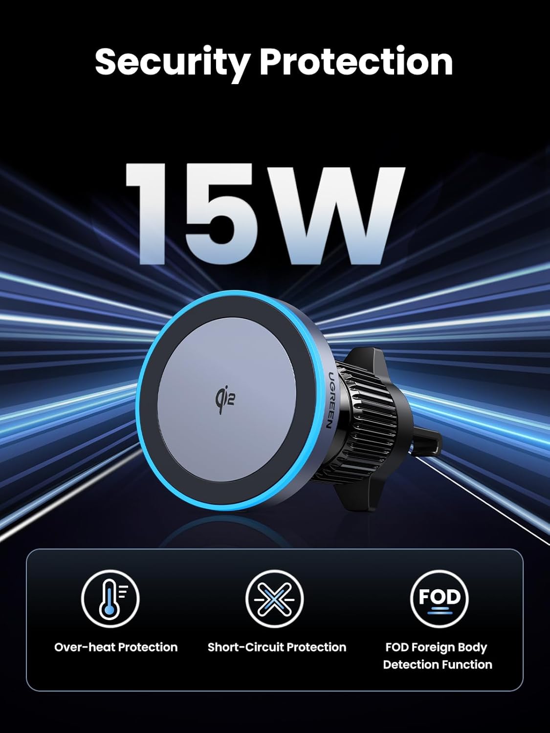 Thumbnail 1 de UGREEN 15W Wireless Car Mount Charger for iPhone