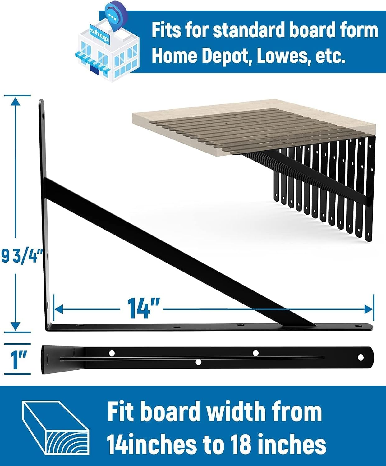 Detalle 2 de LEOPO SJ 14-Inch Metal Shelf Brackets, Black Powder-Coated, 8-Pack