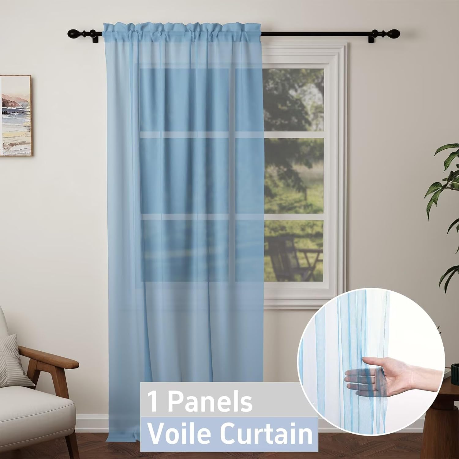 Detalle de Pacok Blue Voile Curtains, 108 Drop Net Curtain for Windows