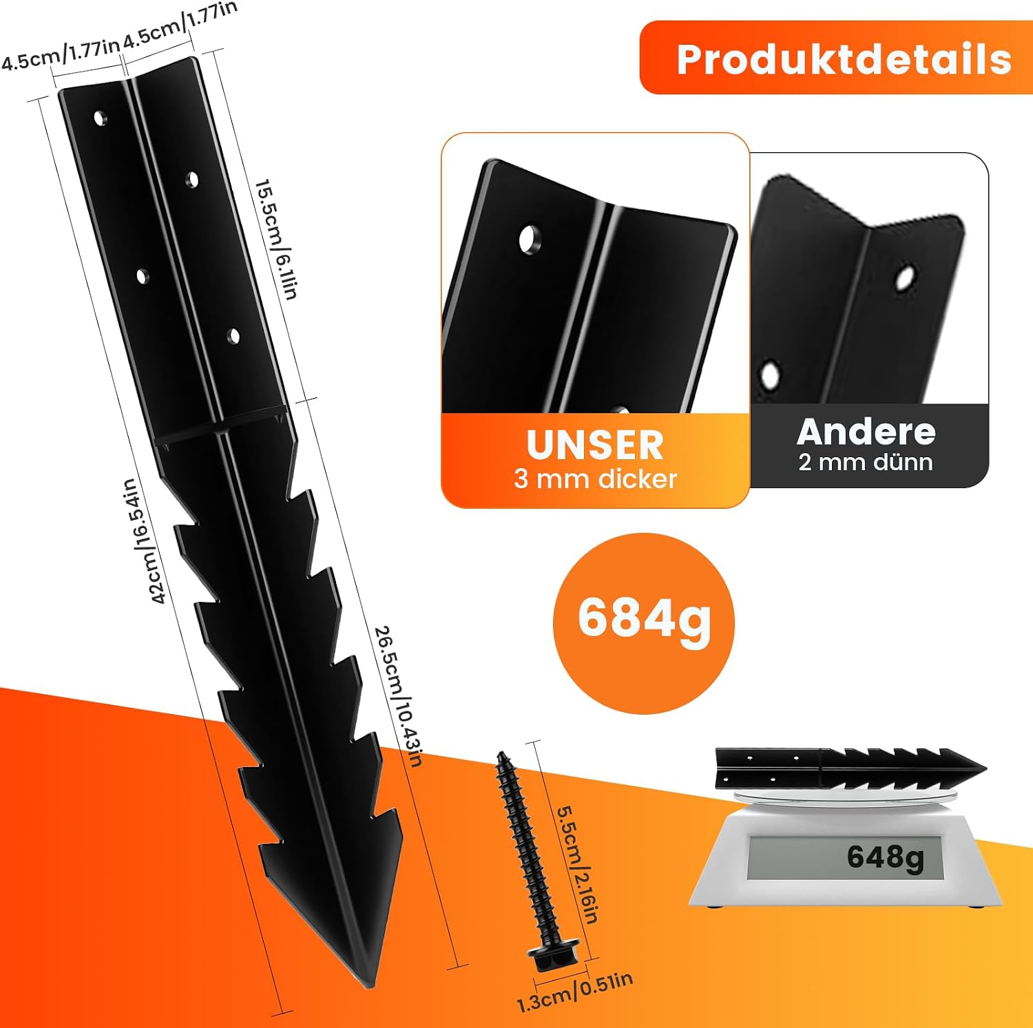 Thumbnail 4 de SCHINTILLO Einschlagbodenhülse 4er-Pack – Bodenanker und Winkelanker für Vierkantholzpfosten, improved Stahlstärke 3 mm