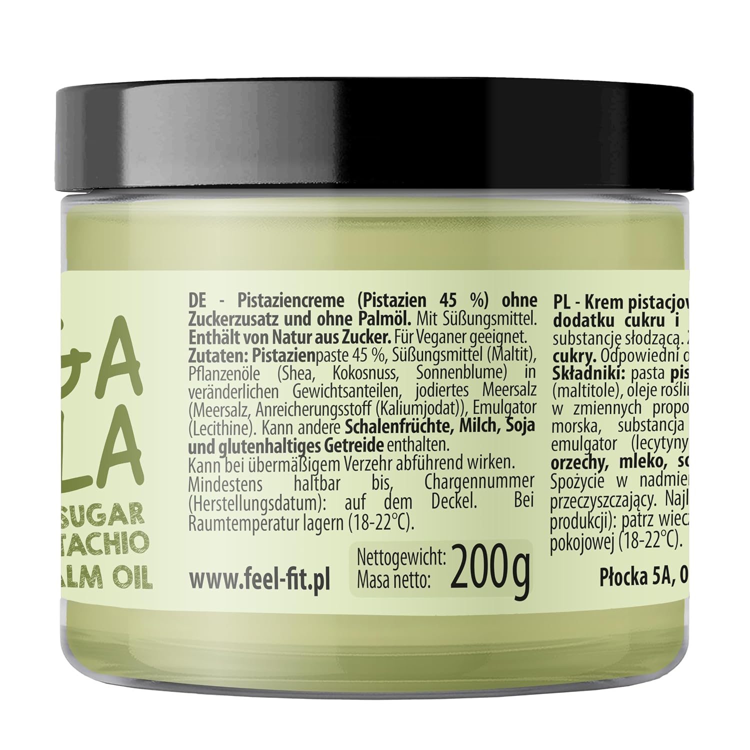 Detalle 2 de Feel FIT VEGANELA Pistaziencreme mit 45% Pistazien – veganer Brotaufstrich ohne Zucker, 200 g