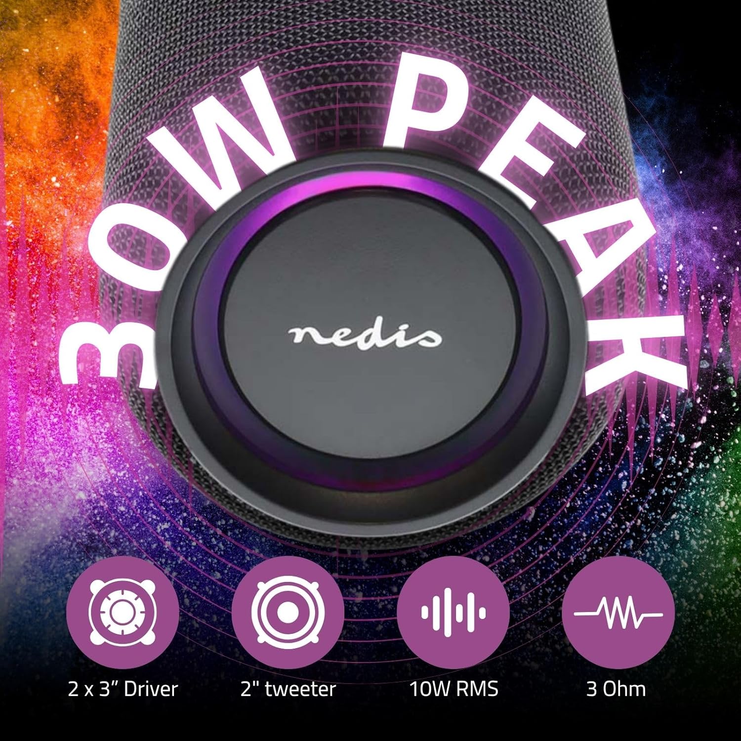 Thumbnail 2 de Nedis Bluetooth-Lautsprecher X5 – 30 W, 4 Std Akku, RGB, Mikrofon, Schwarz