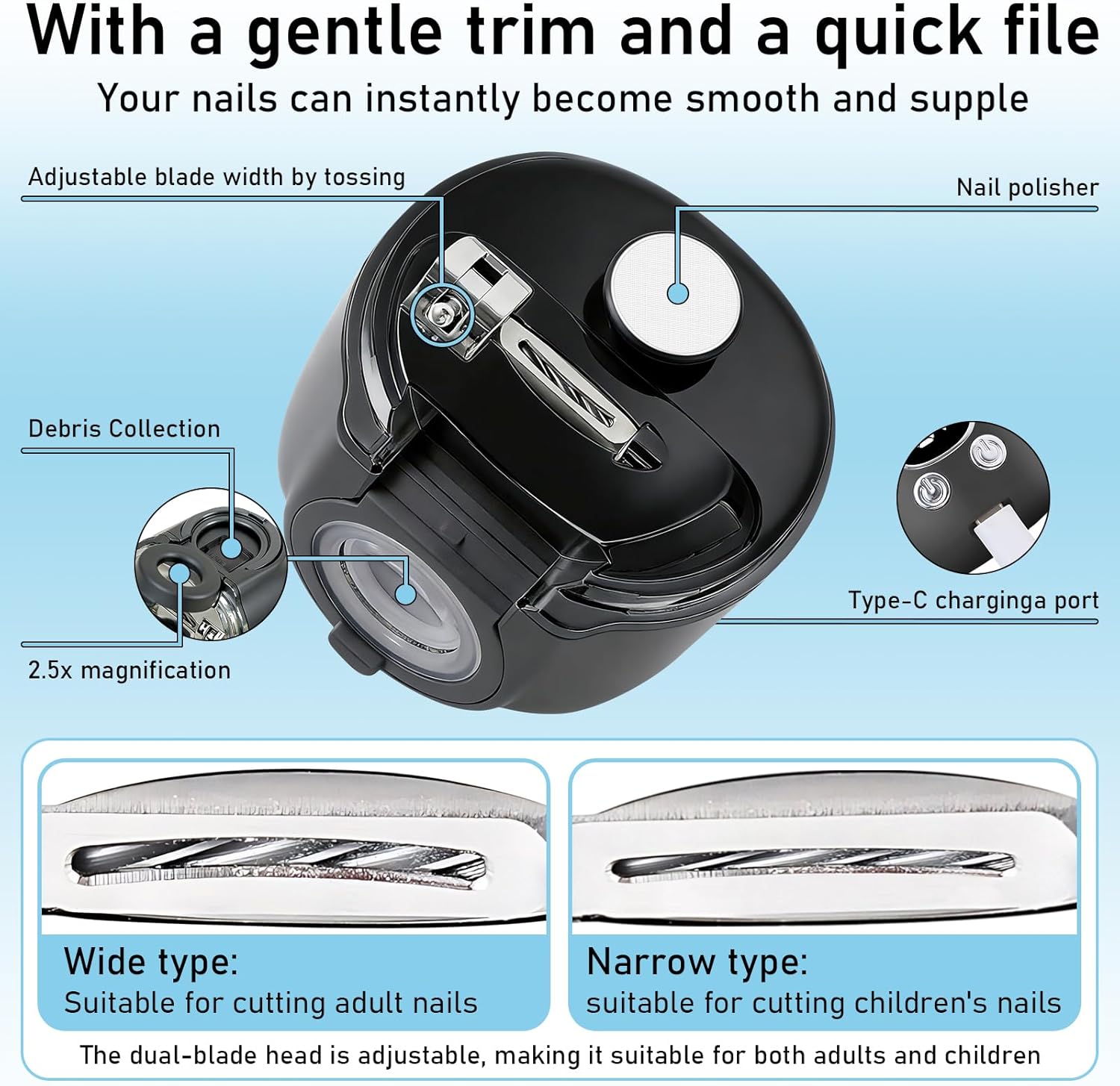 Thumbnail 4 de 3 in 1 Electric Nail Clippers and Polisher with Magnifier – 3-Speed Automatic Trimmer for All Ages