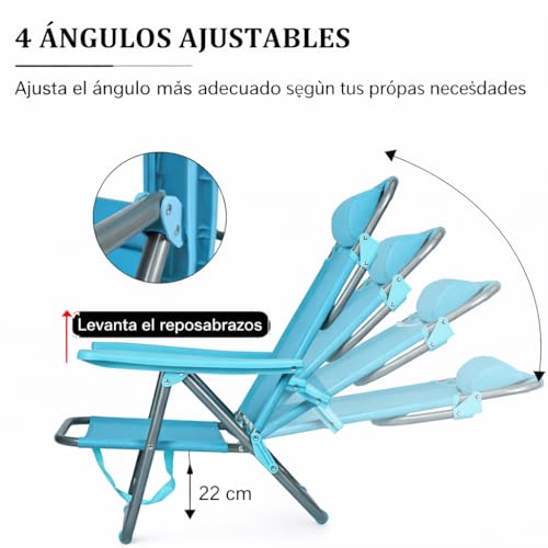 Thumbnail 4 de T-LOVENDO RR pack de 2 sillas de playa reclinables plegables con reposacabezas