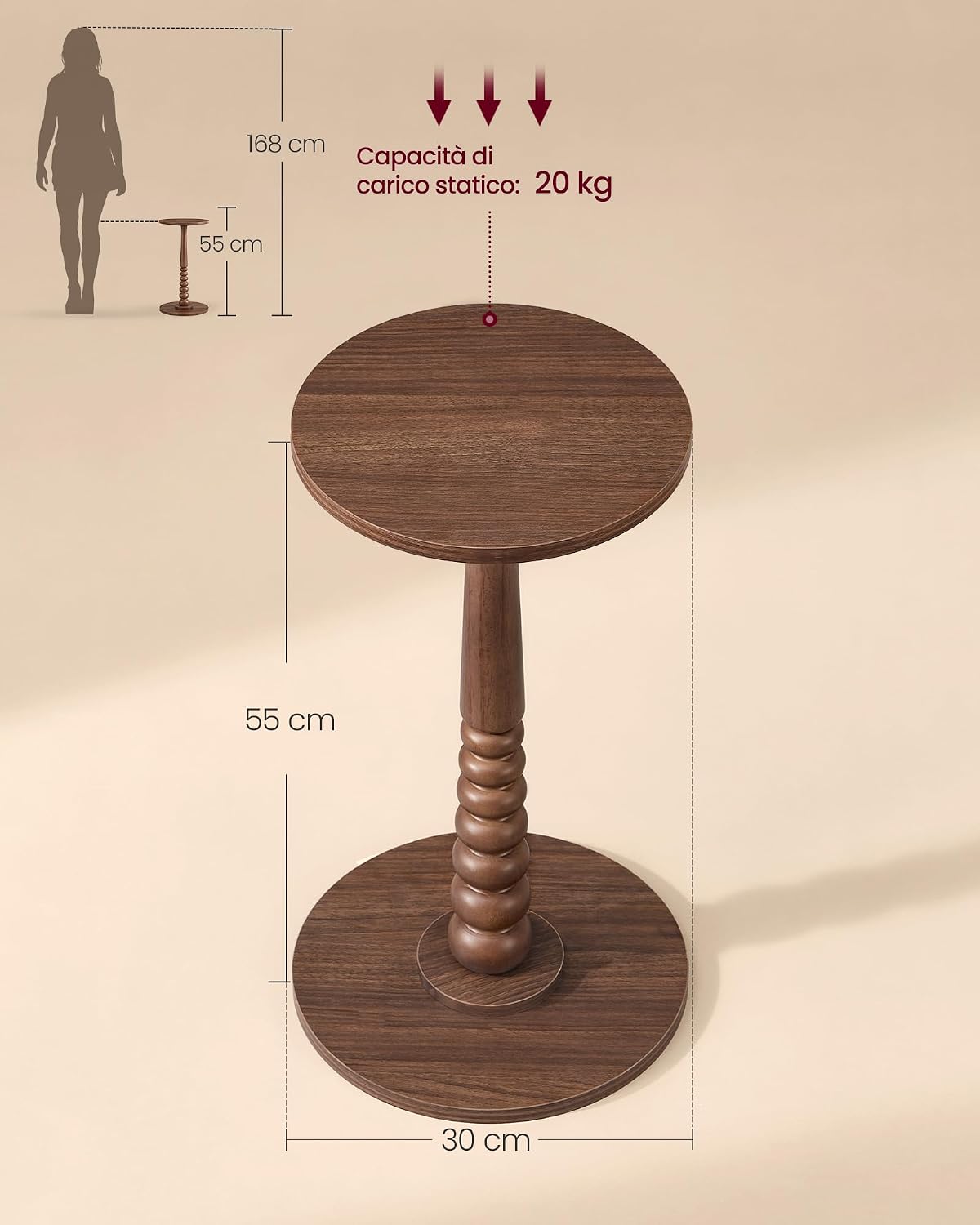 Detalle 2 de VASAGLE MARIEL Collezione – Tavolino Rotondo in Legno, stile rustico, Ø30 cm × 55 cm