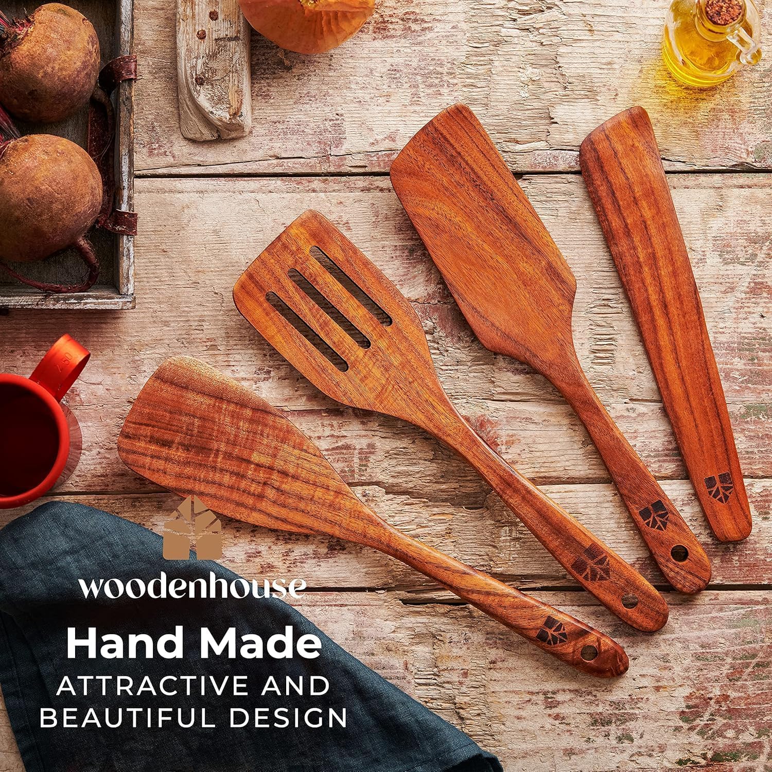 Thumbnail 5 de Teak Wooden Spatula Set of 4 for Cooking 🍽