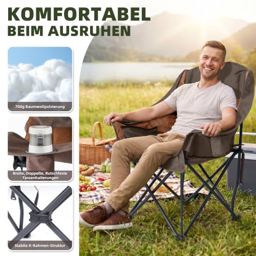 Detalle de RELAX FIELD Übergroßer Campingstuhl Faltbar – Gepolstert XXL, 102x55x57 cm