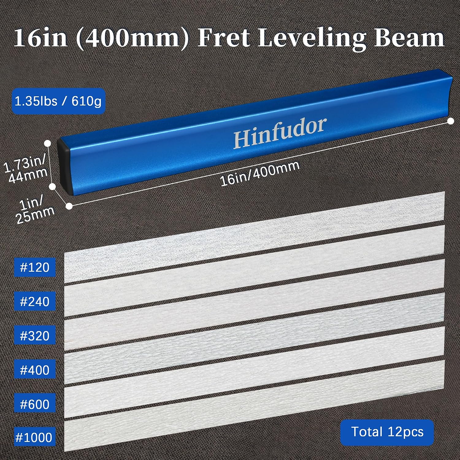 Detalle de Hinfudor Guitar Fret Leveling Kit with 16-Inch Beam, Notched Straightedge & Gauge