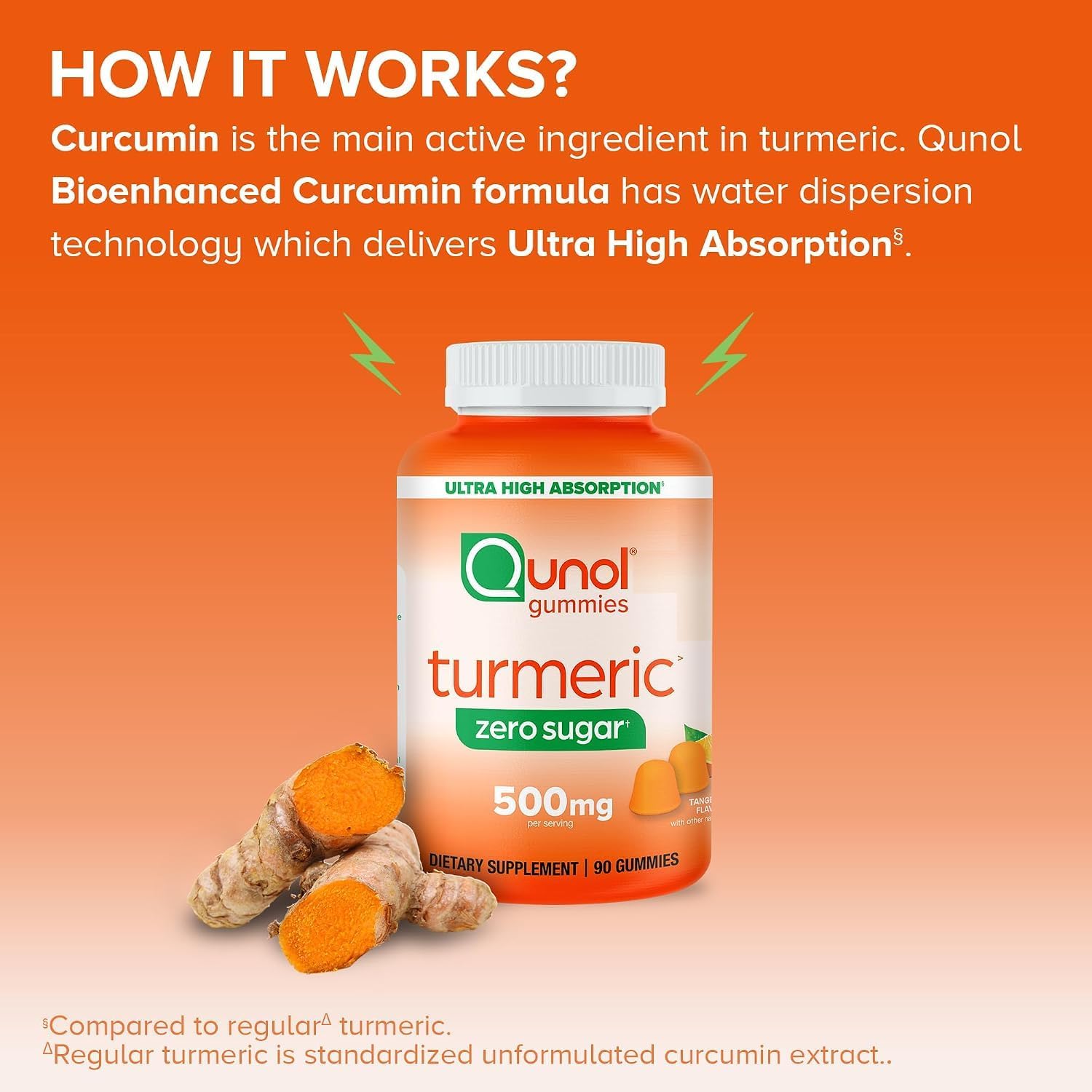 Detalle 2 de Qunol Zero Sugar Turmeric Gummies, 500 mg, 90 Count, Tangerine
