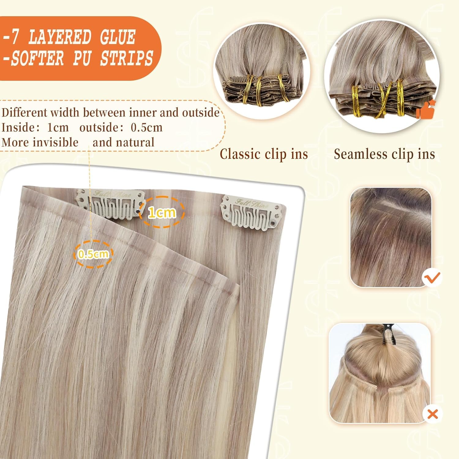 Thumbnail 4 de Full Shine 18 Inch Blonde Clip-In Extensions 120g