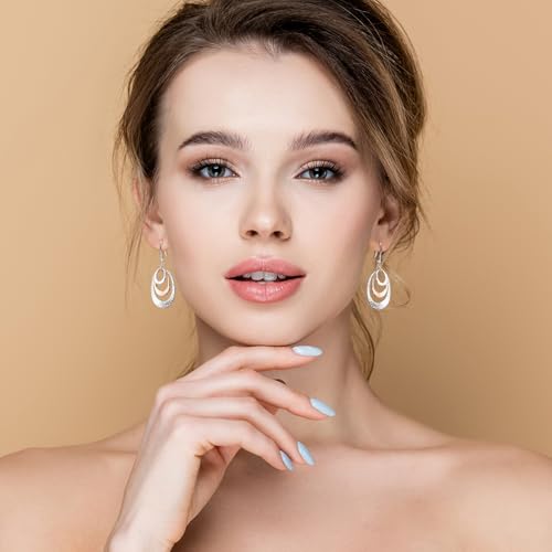 Detalle de Aliyoham Hammered Triple Oval Drop Earrings for Women, Silver & Rose Gold