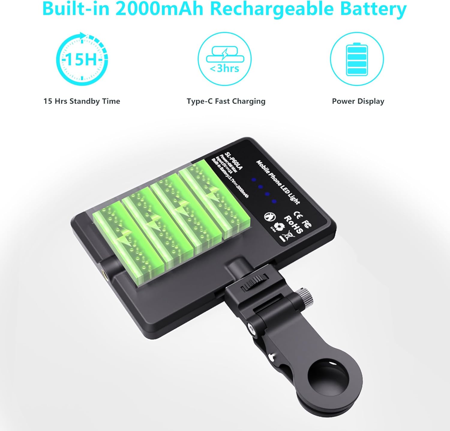 Detalle de 60 LEDs Selfie Light with 3 Lighting Modes, Rechargeable Clip-on Phone/Laptop Light (CRI 95+)