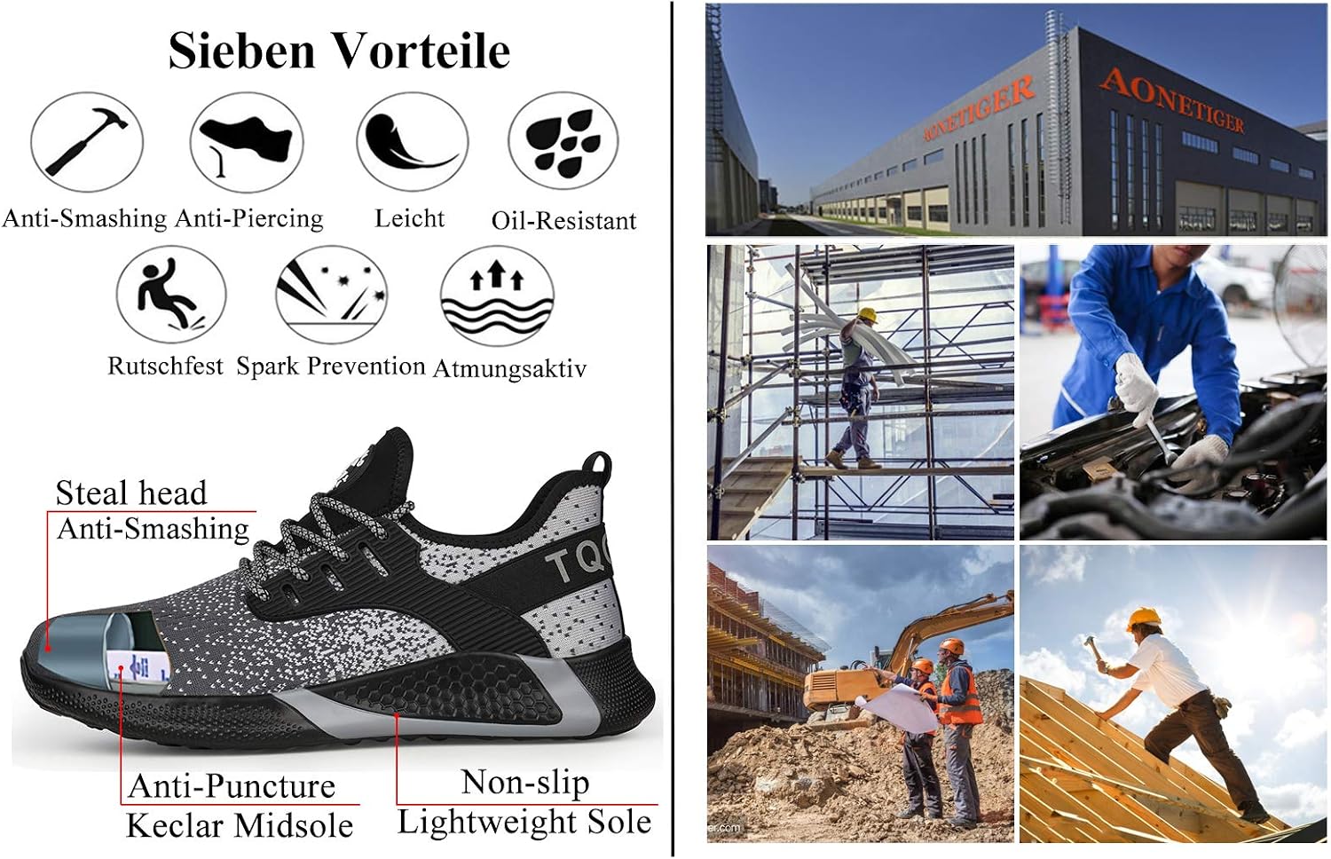 Detalle 2 de AONETIGER Sicherheitsschuhe für Arbeit mit 15.000 N
