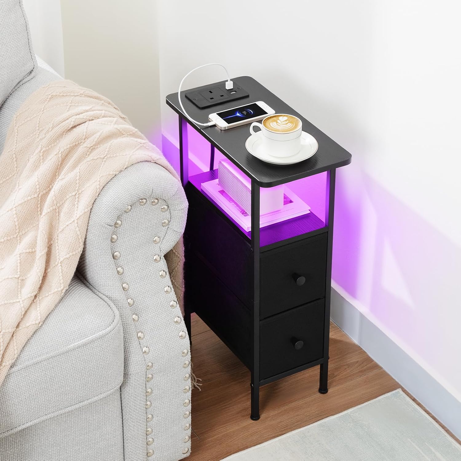Detalle 2 de AMHANCIBLE Slim Nightstand with Charging Station
