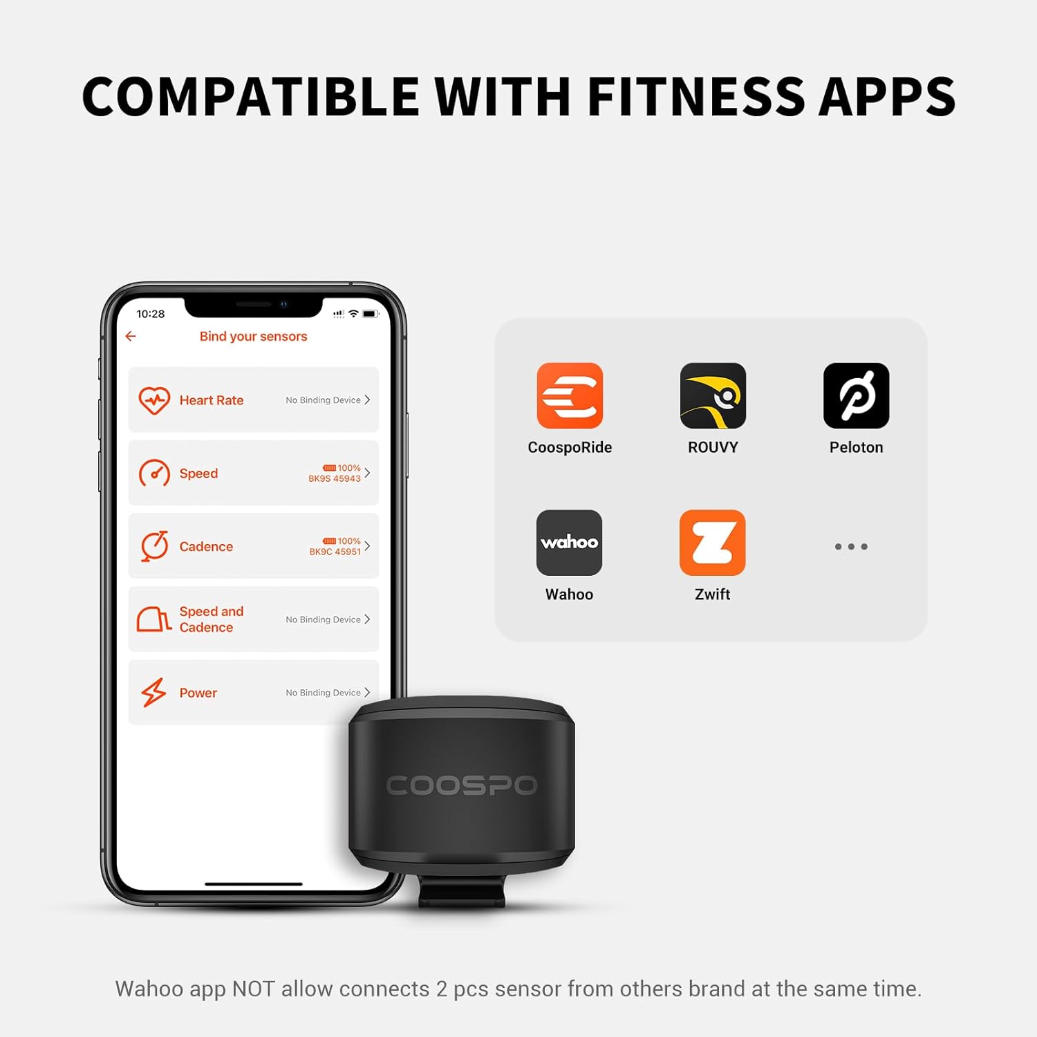Detalle 2 de CooSpo BK9 Cadence & Speed Sensor (Bluetooth 5.0 + ANT+), IP67 waterproof wireless bike speed/cadence tracking