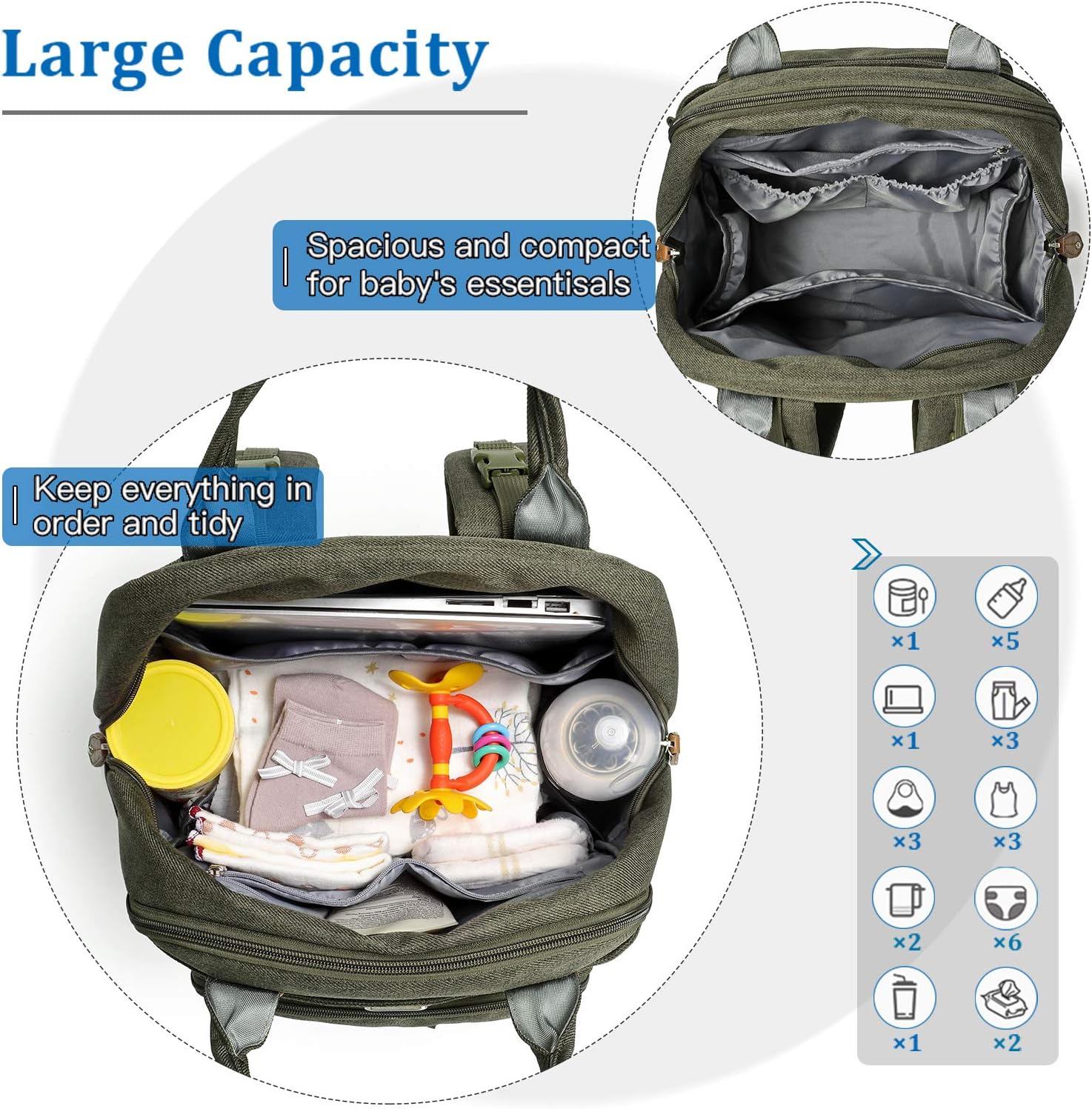Thumbnail 6 de Dikaslon Changing Bag Backpack, Large Nappy Back Pack – All-in-One With Portable Mat, Pacifier Holder, and Stroller Straps