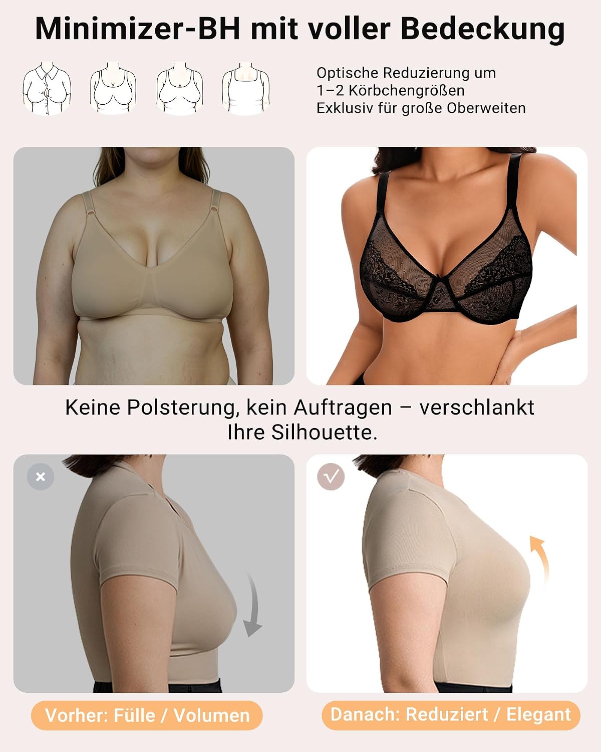 Detalle de As Fairy BH für Große Brüste – Spitzen BH mit Bügel, Netzstoff, Komfort & Stütze in Große Größen
