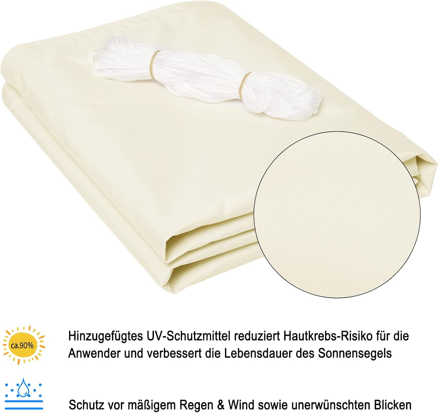 Thumbnail 3 de WOLTU voile d’ombrage triangulaire 3,6x3,6x5,1 m imperméable anti-UV (crème)