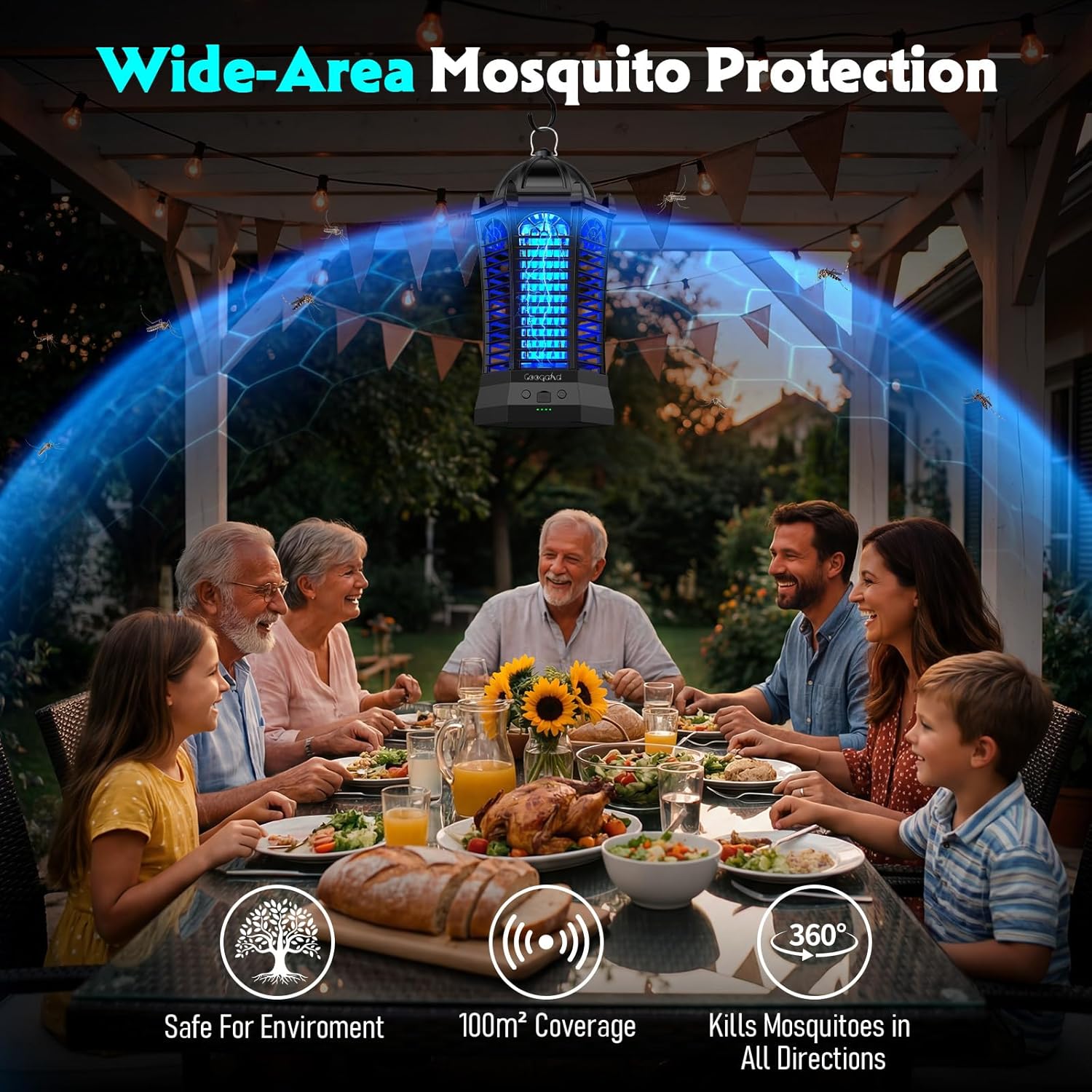 Detalle de GooQand Bug Zapper: 3-in-1 Rechargeable Outdoor Mosquito Killer with Telescopic Rod