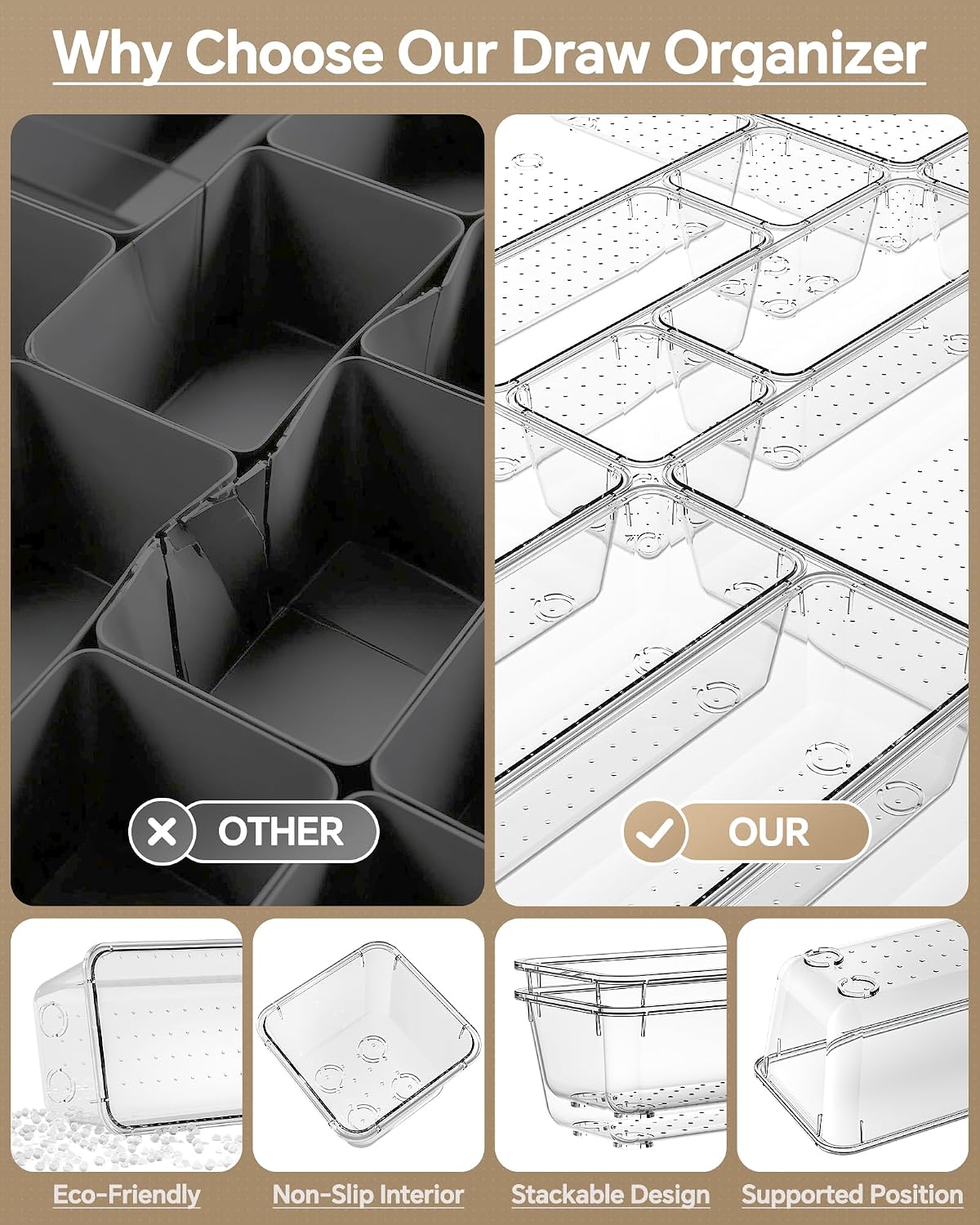 Thumbnail 4 de KEMETHY H25-Clear 25-Piece Clear Plastic Drawer Organizer Set, 4 Sizes