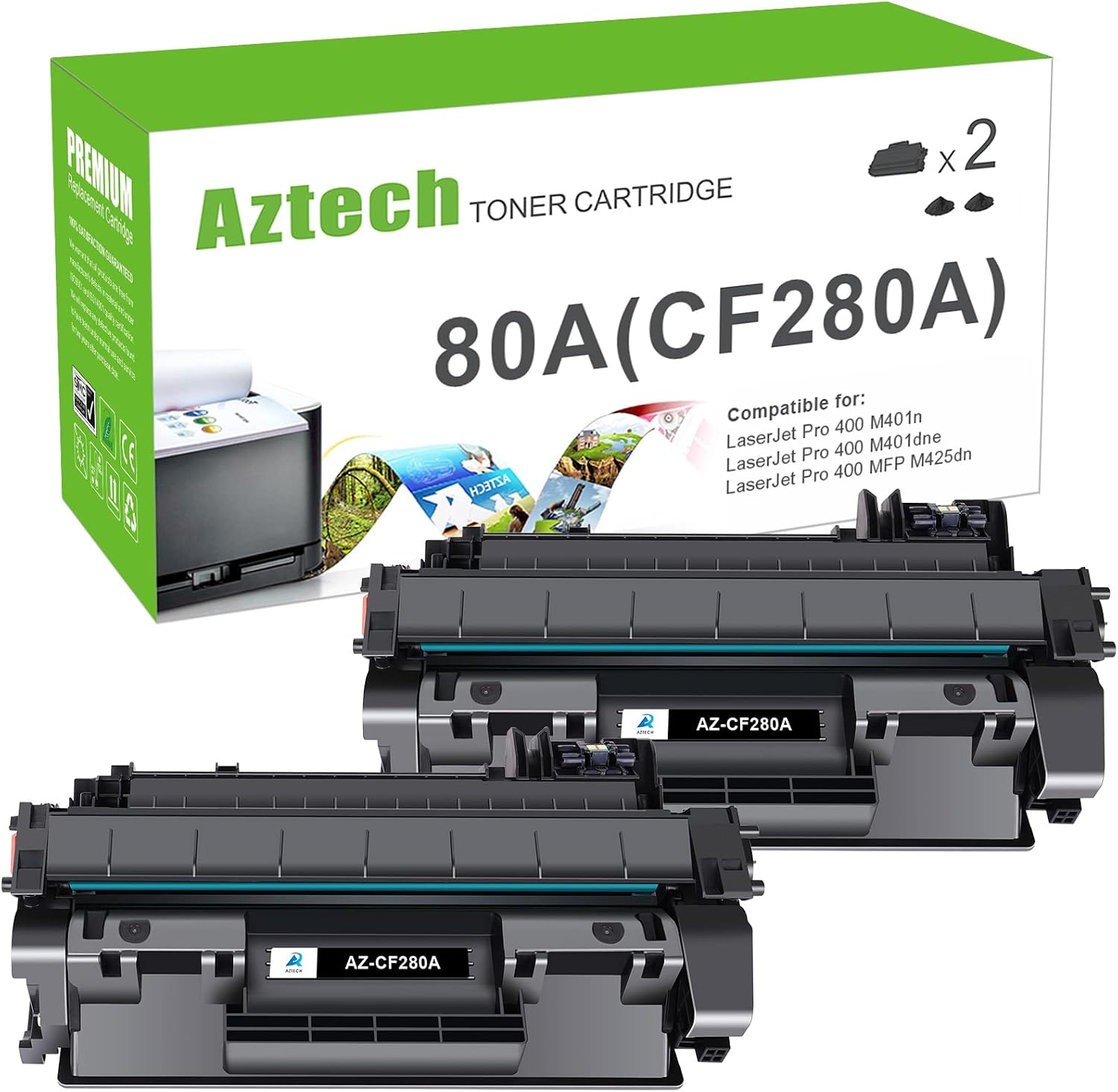 Thumbnail 6 de Aztech 80A CF280A Black Toner Cartridge, Compatible 2-Pack