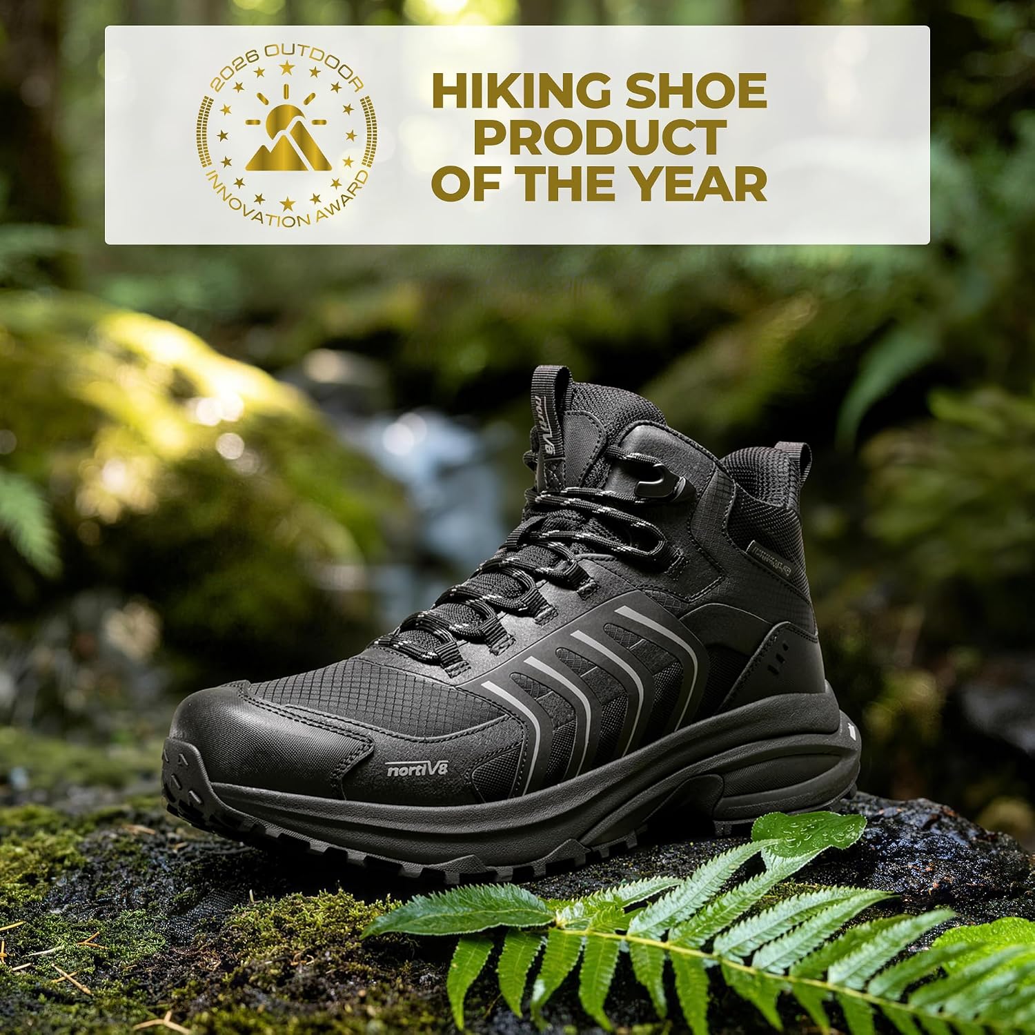 Detalle de NORTIV 8 Men’s Waterproof PRO Hiking Boots (Armadillo FieldLite) — Lightweight, grippy outdoor trekking shoes