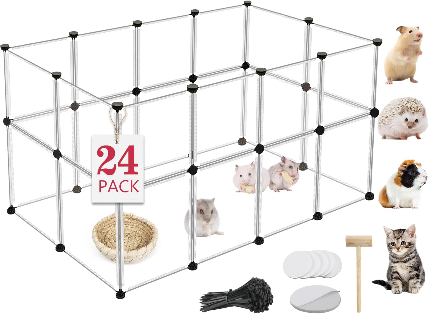 Detalle de VISCOO 24 Panels Portable Small Animals Playpen — 48 x 24 x 28 inches, Transparent Plastic Enclosure