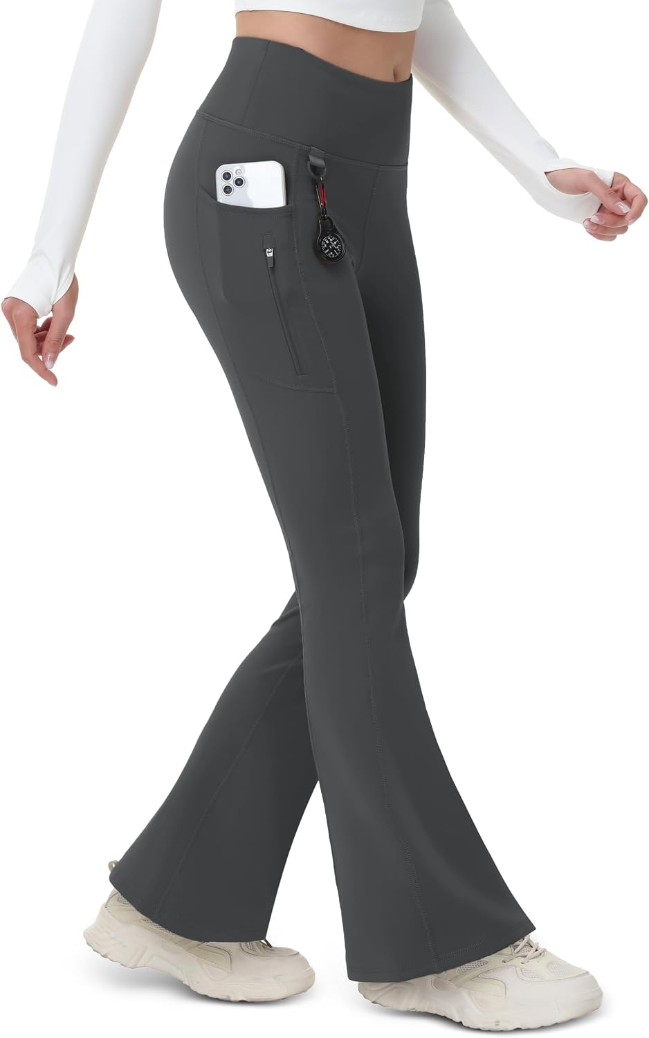 Detalle de MAGCOMSEN Women's Fleece-Lined Flare Leggings, Water-Resistant with 3 Pockets