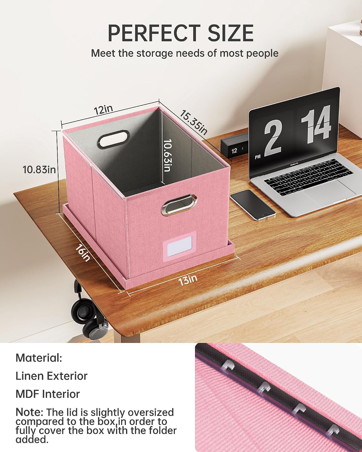 Detalle de Oterri AM03118 File Organizer, Foldable Letter/Legal File Box, New Pink