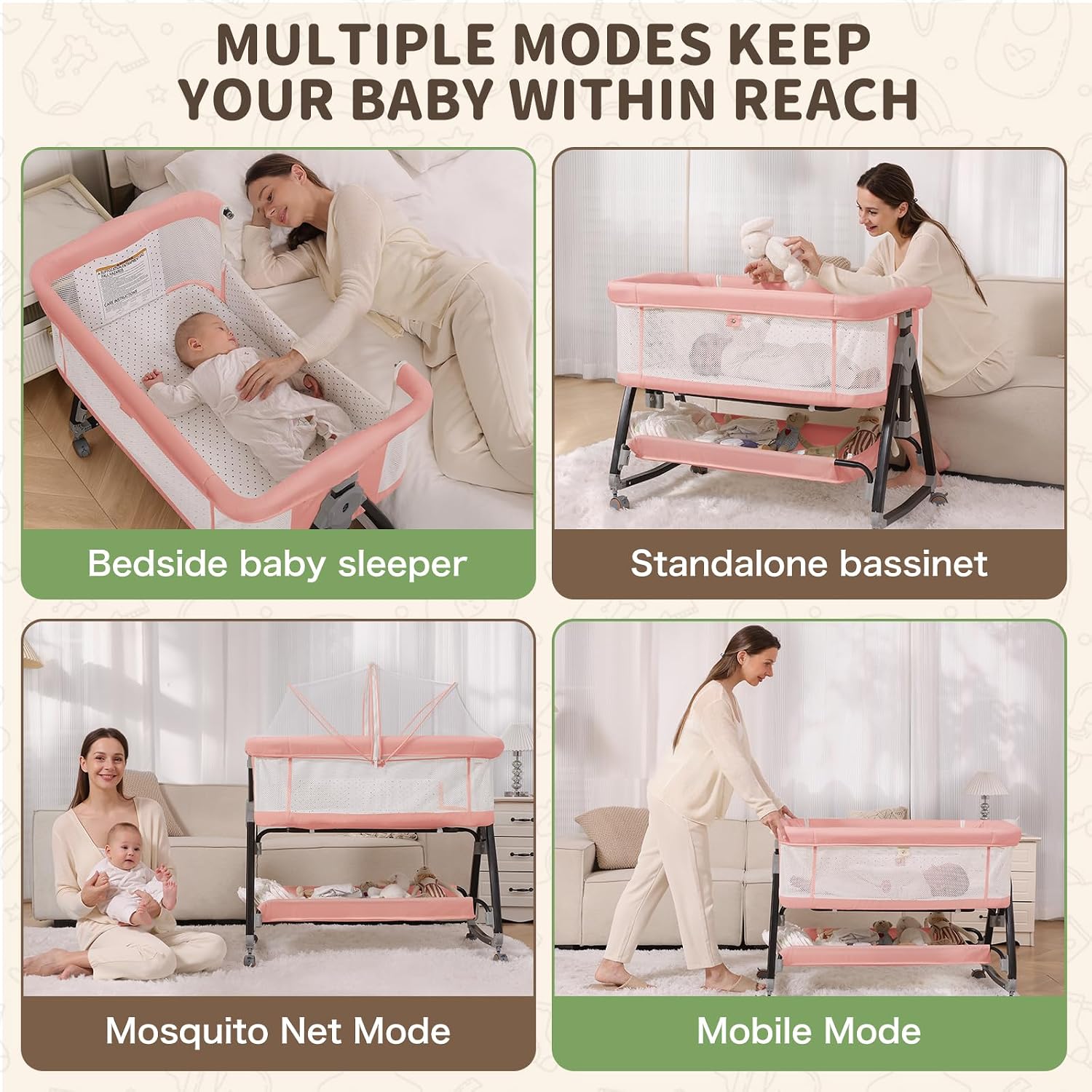 Thumbnail 6 de Mudite BB-858 3-in-1 Bedside Bassinet with 6 Height Settings