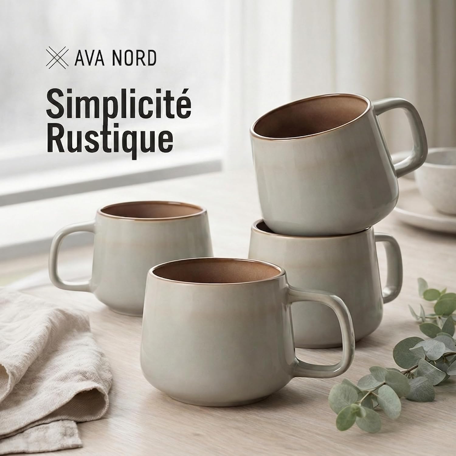 Thumbnail 6 de Ava Nord-koffiekopjes van keramiek, set van 4, 340 ml, saliegrijs